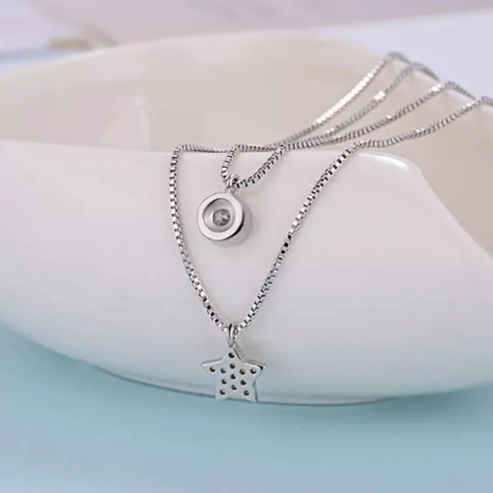 Two Layered Silver Moon Star Necklace - Picture 4 of 4